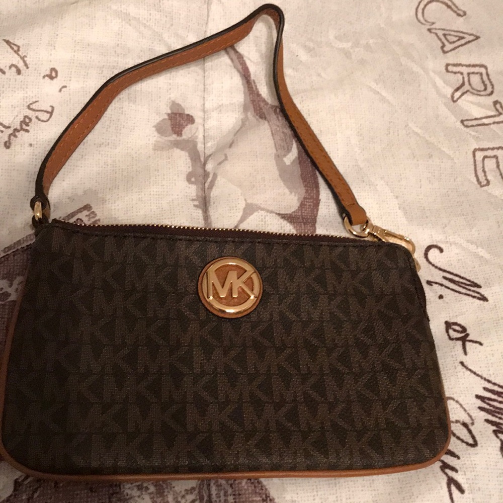 Michael Kor Brown Logo Wristlet